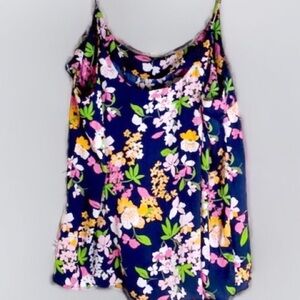 Floral Silky Satin Top Women Size XL